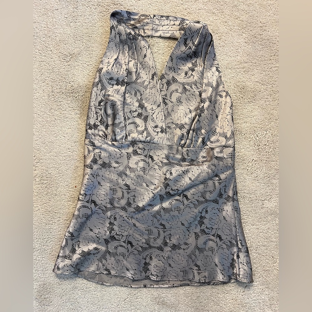 Y2K Gray Print Silk Halter Top
